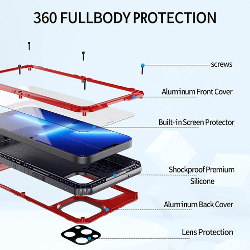 for iPhone 13 Pro Max Case Waterproof with Built-in Screen Protector Full Body Rugged Hard Silicone, Military Grade Shockproof Dustproof Protectiv...