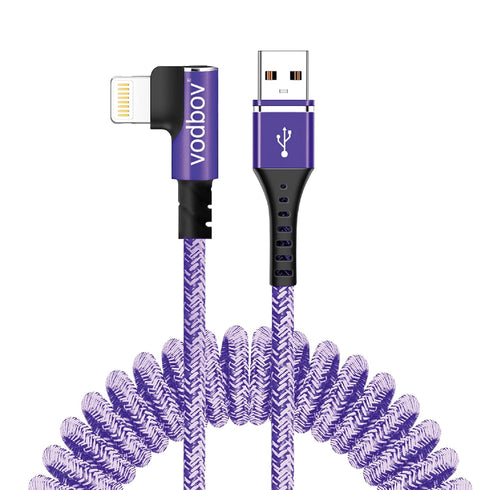 Smart Coiled USB A to Lightning Cable, 2ft to 8FT iPhone Charger Cable Extra-Short Ekstra-Long (Cosmos Purple)...