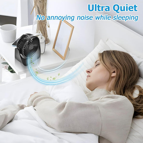 Desk Fan with Strong Airflow, 6.8 Inch Quiet Small Portable Table Fan, Brushless motor, 3 Speed Settings, 360° Adjustable Tilt Head, Rechargeable,...