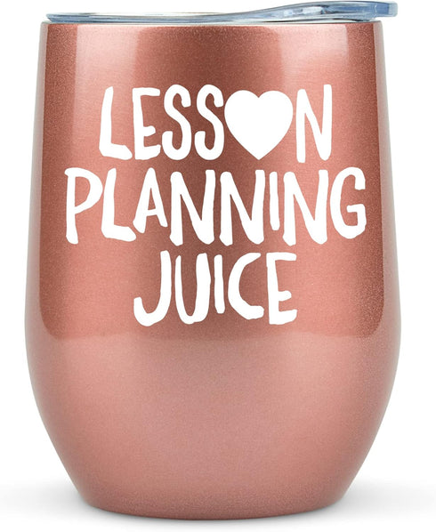 KLUBI Teacher Birthday Gifts for Women - Lesson Planning Juice Wine Tumbler 12oz with Lid and Straw - College Graduation Gifts for Teachers, Stude...