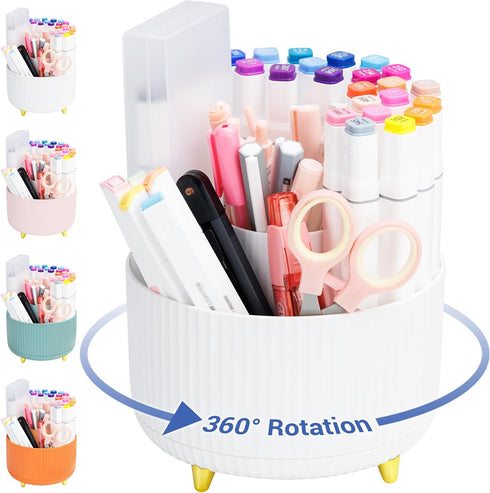 Pen Holder for Desk - Pencil Holder with 5 Compartments, 360°Rotating desk organizer and accessories for Women and Men,Desk Caddy for School,Teach...