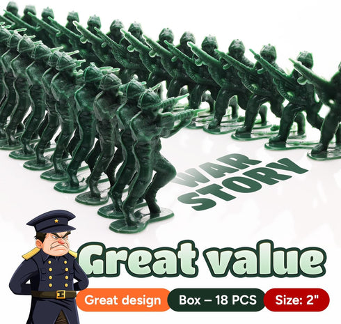 Entervending Army Men Action Figures - 2” Small Soldiers for Boys - 18 Pcs Green Army Soldier Toy Playset -Gift Ready Military Toys - Army Party F...