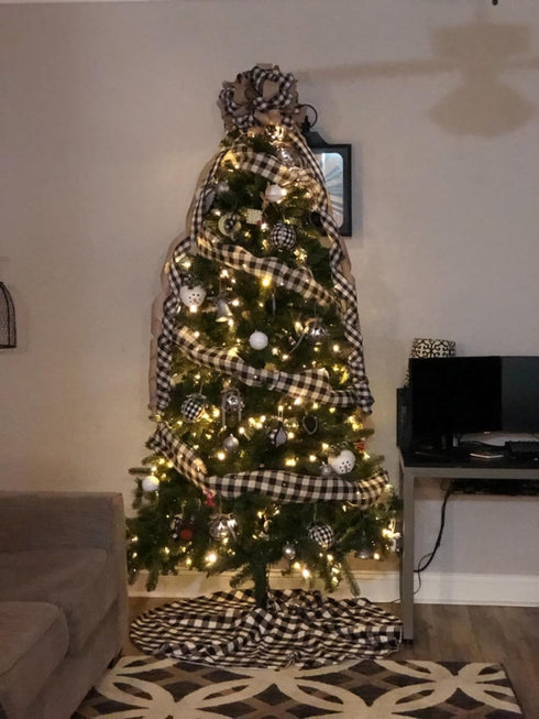 yuboo Buffalo Christmas Tree Skirt, 48 Inches White and Black Checked Ornaments for Farmhouse Buffalo Plaid Christmas Decor...