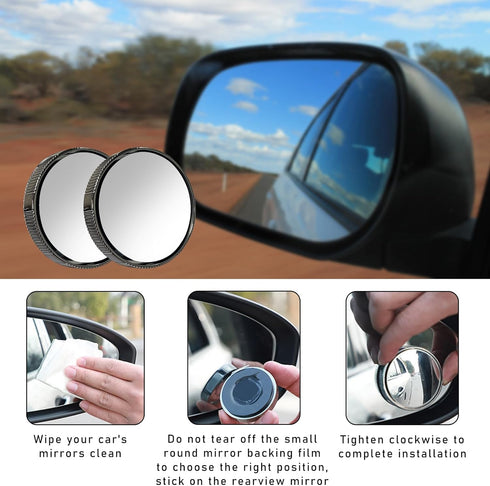 2 PCS Car Blind Spot Side Mirror, 2 Inch Reusable Round HD Blind Spot Mirror with Sucker, Universal 360° Wide Angle Glass Convex Side Rear View Mi...