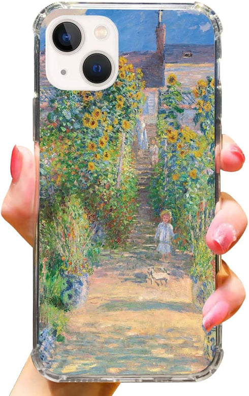 Claude Monet Art Painting Phone Case for iPhone 15, Watercolor Sunflower Impressionism Cover for Women Men Girls Boys, Trendy Design TPU Bumper Ca...