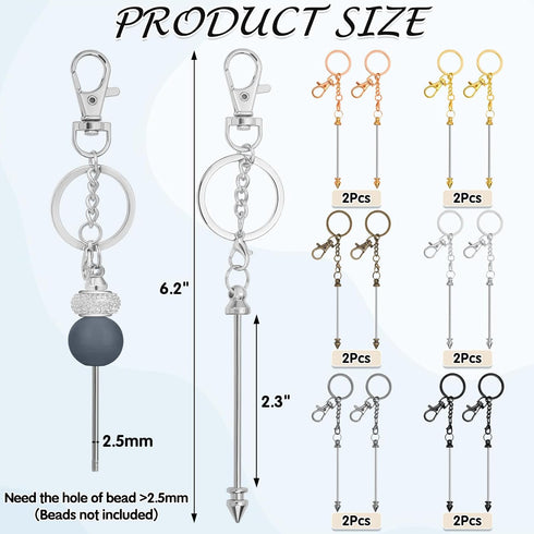 12Pcs Beadable Keychain Bar Bulk, Colorful Plating Alloy Beaded Keychain, Blank Keychain Making Supplies DIY Keychain Supplies for Pendant DIY Pro...