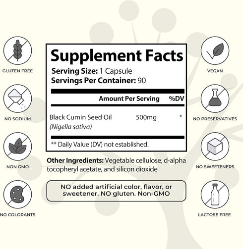 Black Seed Oil - 100% Cold-Pressed Black Cumin Nigella Sativa - Antioxidant, Immune and Digestive System Support - Non-GMO, Gluten Free - 500 mg p...