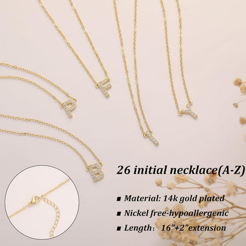 Initial Necklaces for Women Dainty Gold CZ Letter Necklace 14K Gold Plated Trendy Simple Cute Gold Choker Necklace Personalized Name A-Z Capital N...