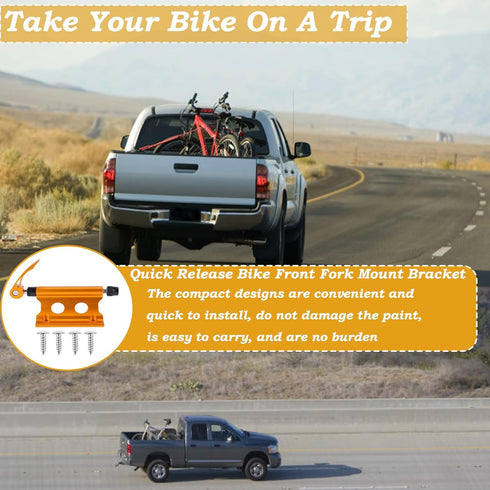 Bike Fork Mount,CNC Aluminum Alloy Bicycle Front Fork Fixed Clip Luggage Rack Quick Release Fork Mount Truck Bed Bicycle Carrier Portable for Truc...