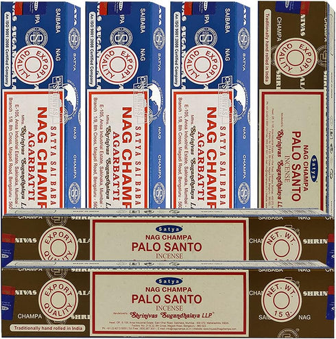 Nag Champa Palo Santo Incense Sticks & Holder Bundle Variety Pack from House of Satya Incense Sticks and Trumiri...