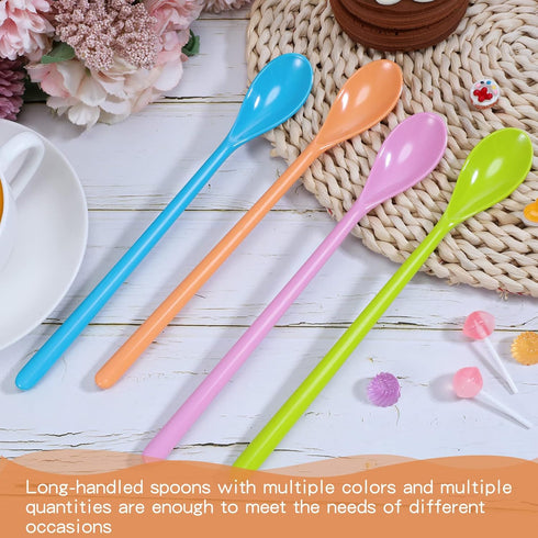 8 Pcs Iced Tea Spoons Long Plastic Ice Handle Spoon Colorful Teaspoons 8.9" Coffee Stirring Spoons Long Handle Spoon Long Teaspoons for Mixing Ice...