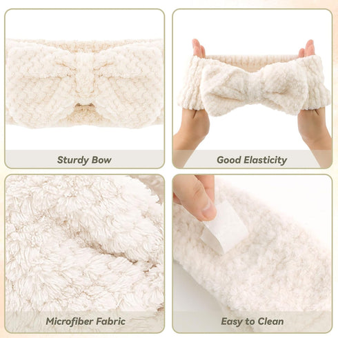 YISSION 4PCS Spa Headband with Bow No Slip Head Band for Face Wash Makeup Skincare Facial Headband Elastic Hair Band Microfiber Headbands for Wome...
