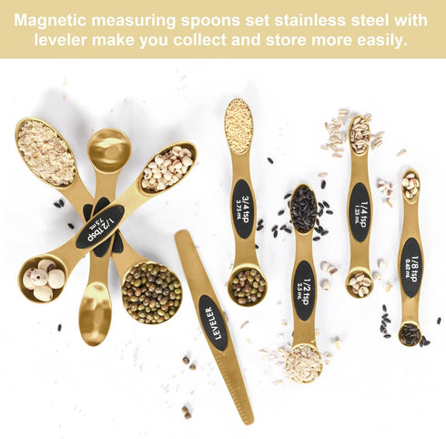 Magnetic Measuring Spoons Set Stainless Steel with Leveler, Stackable Metal Tablespoon Measure Spoon for Baking, Measuring Cups and Spoon Set Kitc...