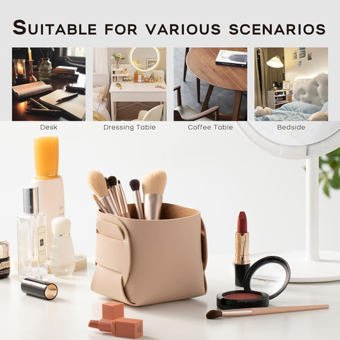 HOMIEAZICOZI 2-Pack Cork Leather Makeup Brush Holder Organizer - Desk Accessories Storage - Pencil Pen Holder - Stylish Addition to Home Decor (Ap...