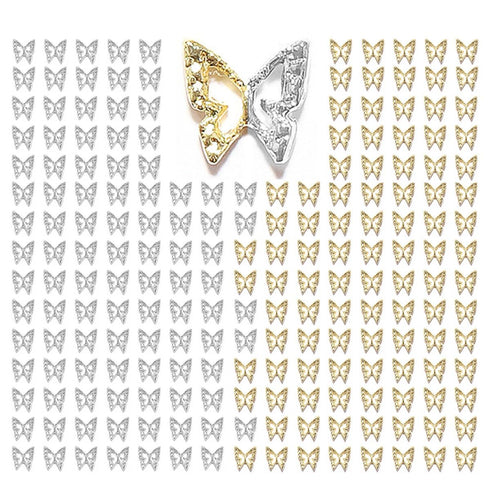 180pcs Butterfly Nail Charms Bulk 3D Golden Silver Butterflies Charms for Acrylic Nails, Nail Alloy Studs Charms Nail Art Jewels Decor Supplies Ac...
