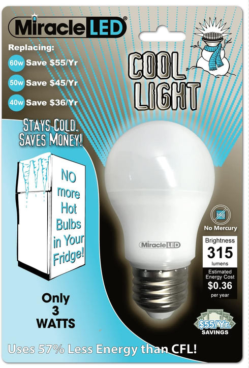 Miracle LED Un-Edison 3-Watt Cool Light for Maytag Refrigerators, 40W Equivalent, 120V E26 Cool White 6000K, A15 Energy Saving Appliance Bulbs (60...