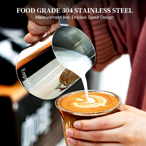 Milk Frothing Pitcher Jug Coffee Spoons Frother Steamer Cup Foam Making-Suitable for Espresso- Hot Chocolate-Stainless Steel 350ml(12oz) - Coffee ...