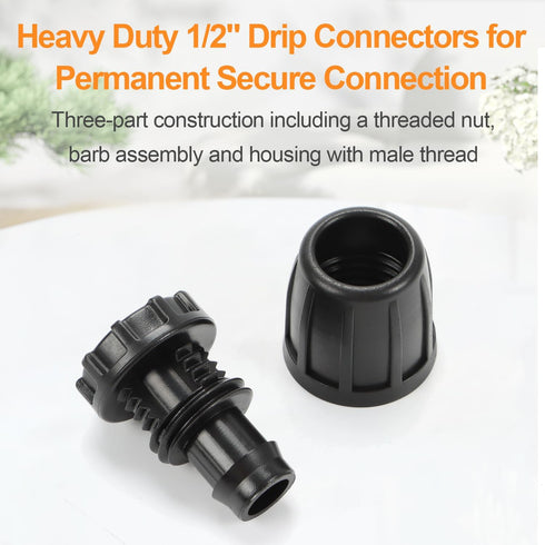 1/2 Inch Drip Irrigation End Plug Fittings, 12 Pieces 1/2'' Drip Line Barbed Locked End Cap Connectors for 1/2 Inch Irrigation Tubing (1/2" ID x 0...
