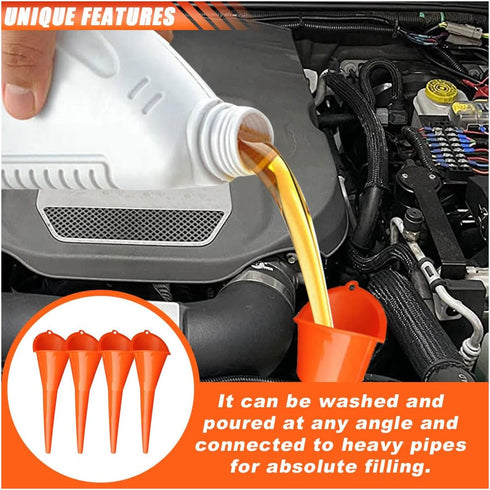 4PCS Long Neck Oil Funnel, Multi-Purpose Spill Saver Funnel, Plastic Funnel for Filling Automotive Oils Lubricants Engine Oils Water Diesel Fuel K...