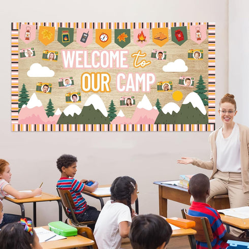 Camping Bulletin Board Set Welcome to Our Camp Summer Classroom Decorations Border Adventure DIY Photo Craft Camper Cutouts for Students School ki...