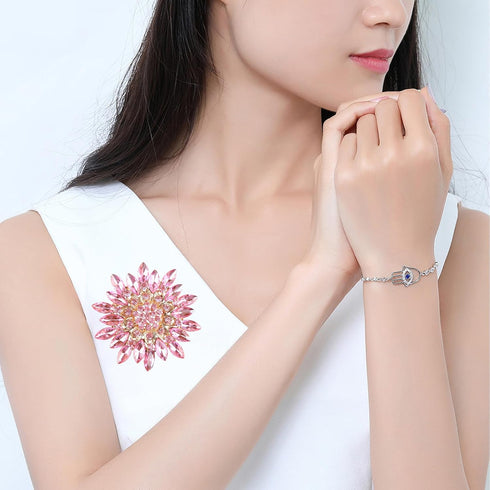 Rhinestone Sunflower Brooch Pin Red Pink Flower Brooch Stylish Crystal Brooch Elegant Clothing Hat Bag Accessories Jewerly for Women...