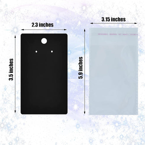 Black Earring Display Cards with 100Pcs Earring Holder Cards, 200 Pcs Ear Backs and 100Pcs Jewelry Packaging Bag for Earrings Necklace Jewelry Dis...