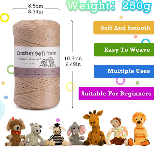 328 Yards Yarn for Crocheting,250g/8.81oz Brown Crochet Yarn,Soft Yarn for Crocheting Knitting with Stitch Markers,Blunt Needles Chunky Thick Cott...