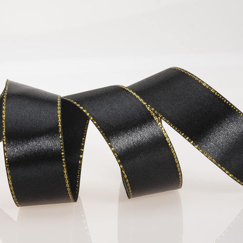 YASEO 25 Yards 1 Inch Black Satin Ribbon with Gold Edges, Gold Border Fabric Ribbons for Gift Wrapping and Crafts...
