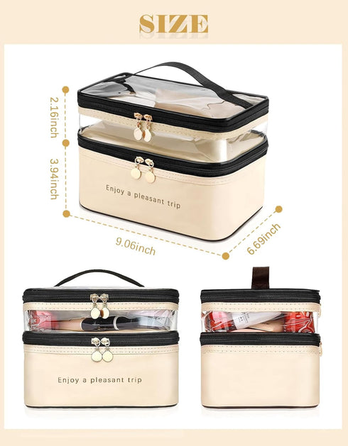 Makeup Bag, Double Layer Cosmetic Case Organizer, Girls Toiletry Bag, Clear Waterproof Cosmetic Bags With Handle, for Women Traveling Accessories ...