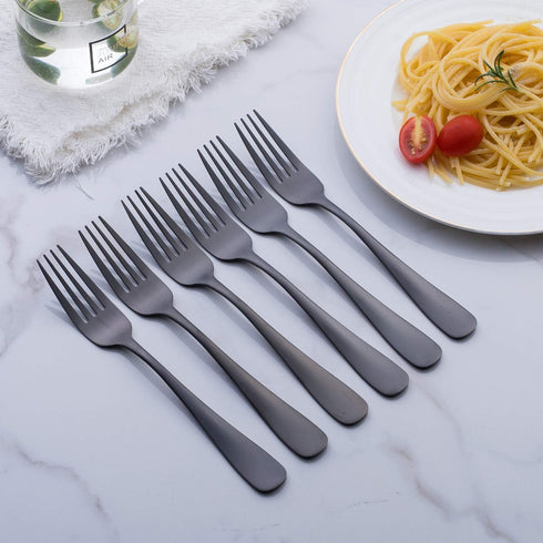 Matte Black Dinner Fork, GoGeiLi Stainless Steel Satin Finish 8.0-inch Silverware Flatware Fork Set, Service for 6, Dishwasher Safe...