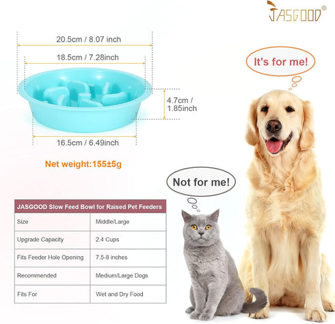 JASGOOD Slow Feeding Dog Bowl for Raised Pet Feeders Blue Maze Food Water Bowl Compatible with Elevated Diners(Blue,Fit Opening Fit Opening 7.5"-8...