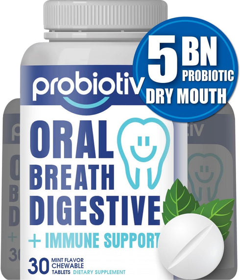 Oral Probiotics for Mouth Bad Breath 5 Billion CFU – Chewable Dental Probiotic for Teeth and Gums & Fresh Breath, Combats Dry Mouth, Halitosis & S...