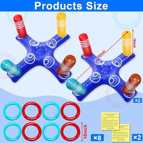 2 Pack Pool Toys Game Set with 8 Rings Pool Games for Kids Adult Inflatable Pool Ring Toss Pool Toys for Kids Teen Multiplayer Floating Swimming P...