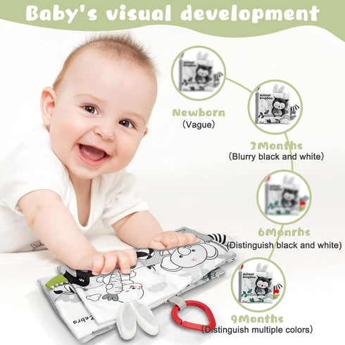 Crinkle Soft Baby Books, 3D Touch Feel High Contrast Cloth Book Sensory Baby Toys 0-6-12 Months, Early Learning Stroller Toys for Infants Toddler ...