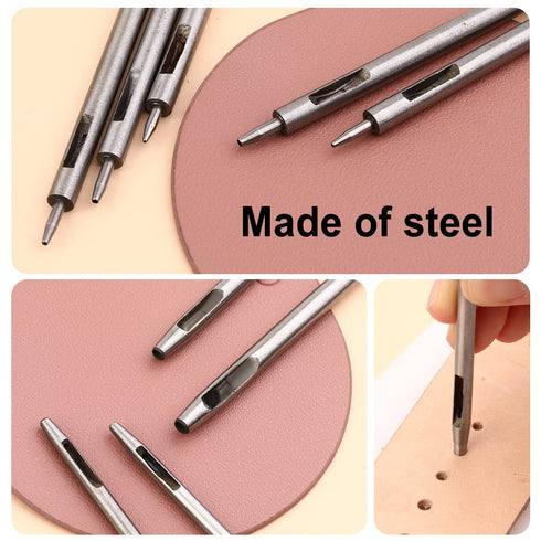 10 Pcs Leather Hole Punch Tool Set, 0.5mm-3.5mm Round Hole Punch Working Tools with Double Head Plastic and Rubber Hammer for Leather Belts, Canva...