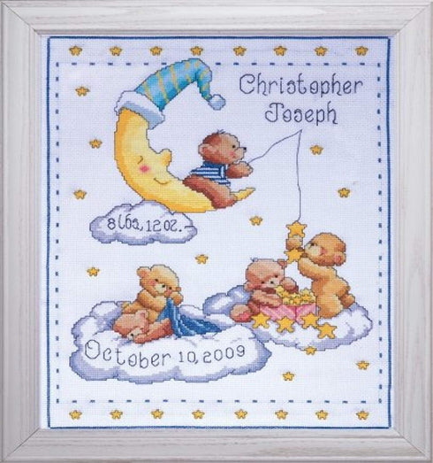 Tobin Heavenly Bears Sampler, 8 x 10 Counted Cross Stitch Kit, White/Multicolor...