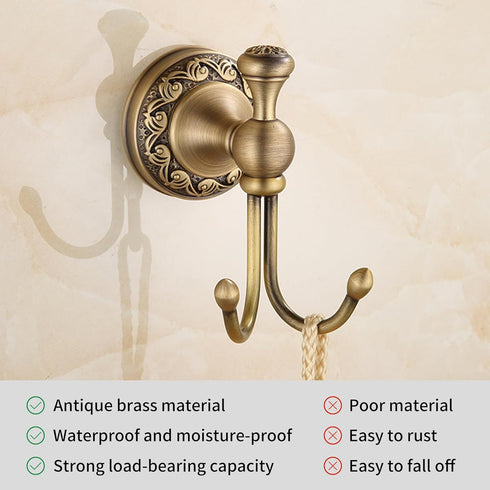 Antique Bronze Brass Bath Towel Hooks, Wall Mounted Bathroom Hardware Accessories,Pattern Carving Design...