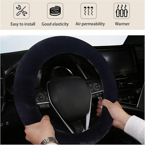 Car Fuzzy Steering Wheel Cover, 15 inch Soft Wool Fur Steering Wheel Protector, Fluffy Car Wheel Covers for Winter Warm, Car Interior Decoration A...