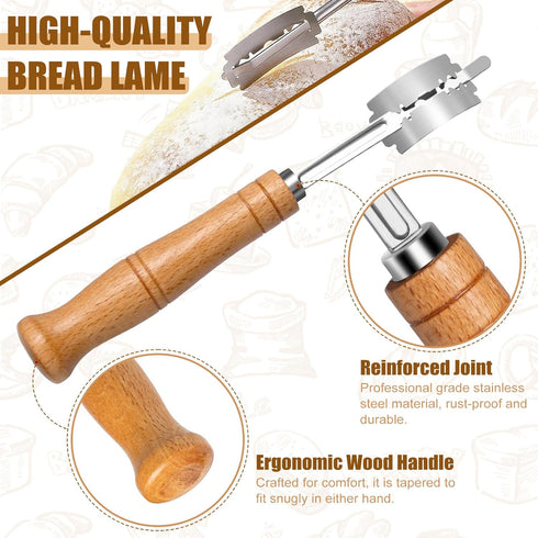 Bread Lame with 10 Pieces Replaceable Blades, Stainless Steel Bread Lame Knife with Wooden Handle, Sourdough Scoring Tool with Leather Protective ...