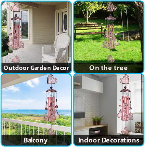 Garden Loving Heart Wind Chimes Outdoor Indoor Decor, Hand-Made Heart Musical Wind Chime, Mobile Wind Catcher Romantic Wind-Bell for for Home, Mom...