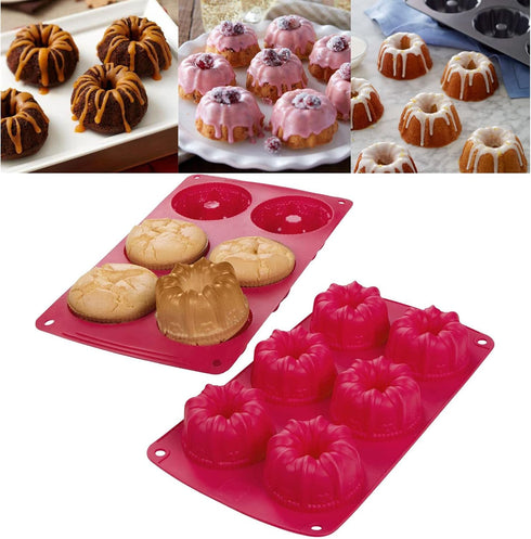 Webake Fancy Fluted Tube Cake Pan Non-stick Silicone Mini Tube Cake Baking Pan Kugelhopf Cake Mold Pack of 2...
