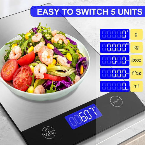 Rechargeable Food Scale, 22lb Digital Kitchen Scale for Food in Gram and Ounce, 0.1oz/1g Precise, 304 Stainless Steel, Perfect for Meal Prep, Cook...