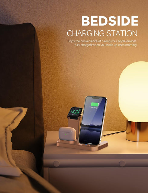 3 in 1 Wireless Charging Station for Apple Devices, Charging Dock for iWatch 9 8 7 6 SE 5 4 3 2 1, Built-in Charger Stand for iPhone Series AirPod...