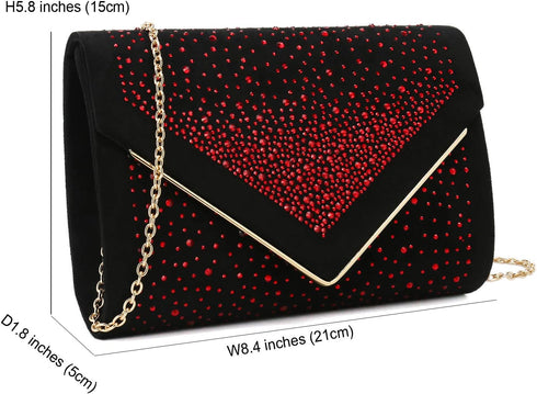 CHARMING TAILOR Envelope Purse Formal Faux Suede Clutch Rhinestone Evening Bag for Women Party Handbag...