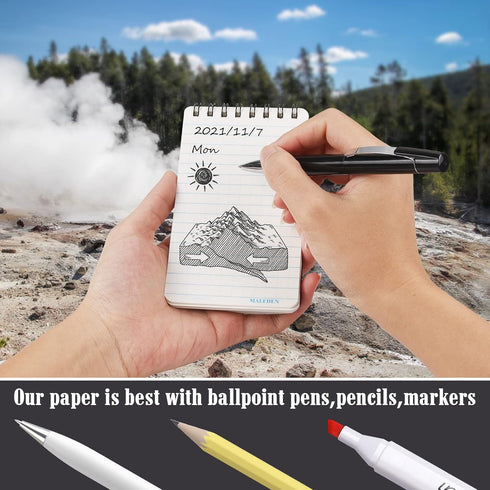 MALEDEN Waterproof Notebook, Spiral Notebook with Thick Graph Paper, 5 Pack Top Bound Pocket Notebook, Durable Cover Notebooks for Work, Outdoor, ...