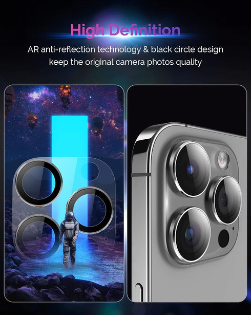 for iPhone 14 Pro and iPhone 14 Pro Max Camera Lens Protector Aluminum Alloy Plus Acrylic + 9H Tempered Glass Camera Screen Protector Full Coverag...