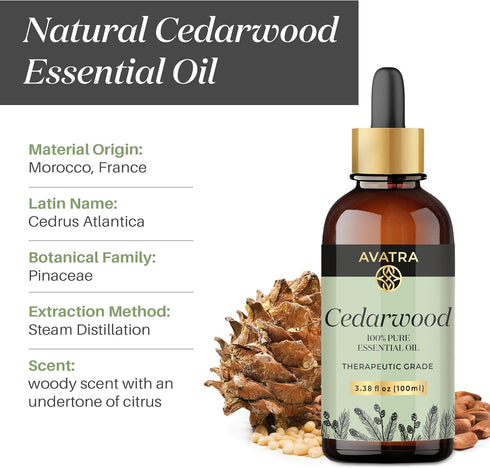Avatra Cedarwood Essential Oil for Hair, Skin & Aromatherapy | Natural Oil for Diffuser, Soap & Candle Making | Premium Grade with Glass Dropper |...
