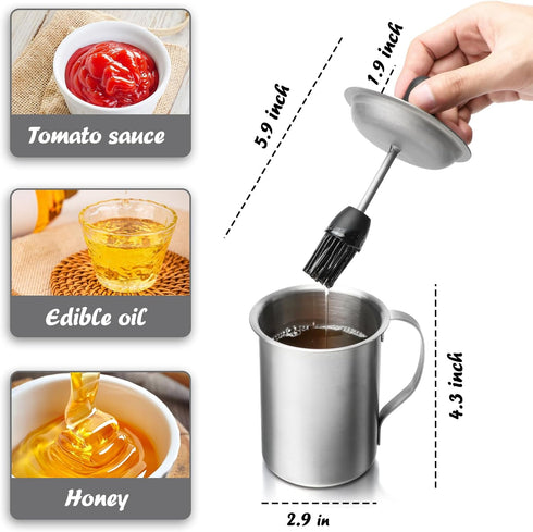 Stainless Steel Basting Pot with Basting Brush, BBQ Sauce Brush Pot Set with Handle Portable Sauce Brush for Cooking, Bbq Grill Accessories...