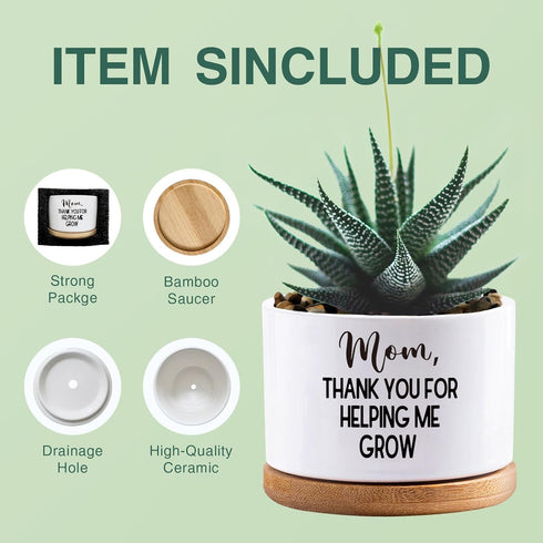 Thank You for Helping Me Grow - Succulent Plant Planters Ceramic Flower Pots Mom Birthday Pot for Her, Indoor Home Garden Planting Pot, Thank You ...