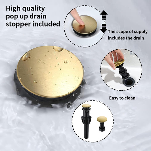 GGStudy Plastic Pop Up Drain with Overflow Assembly, Lavatory Vanity Sink Drain Stopper, Anti-Clogging Drain Strainer,Brushed Gold...